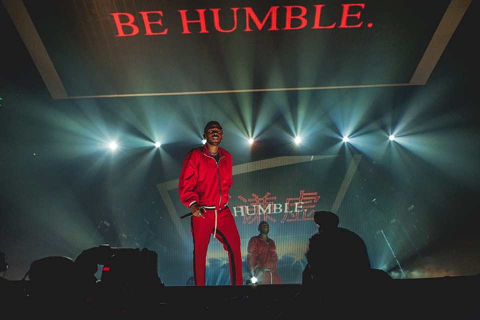 Kendrick Lamar performing on stage during The DAMN Tour at TD Garden in Boston