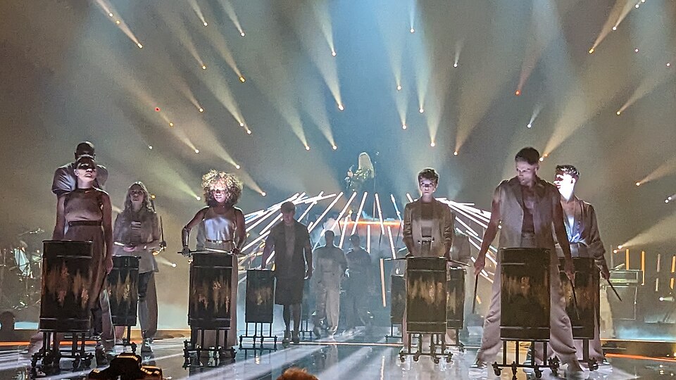 Eurovision performer on stage during the 2026 contest in Vienna