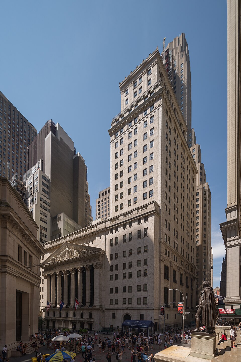 Close-up exterior view of the New York Stock Exchange columns