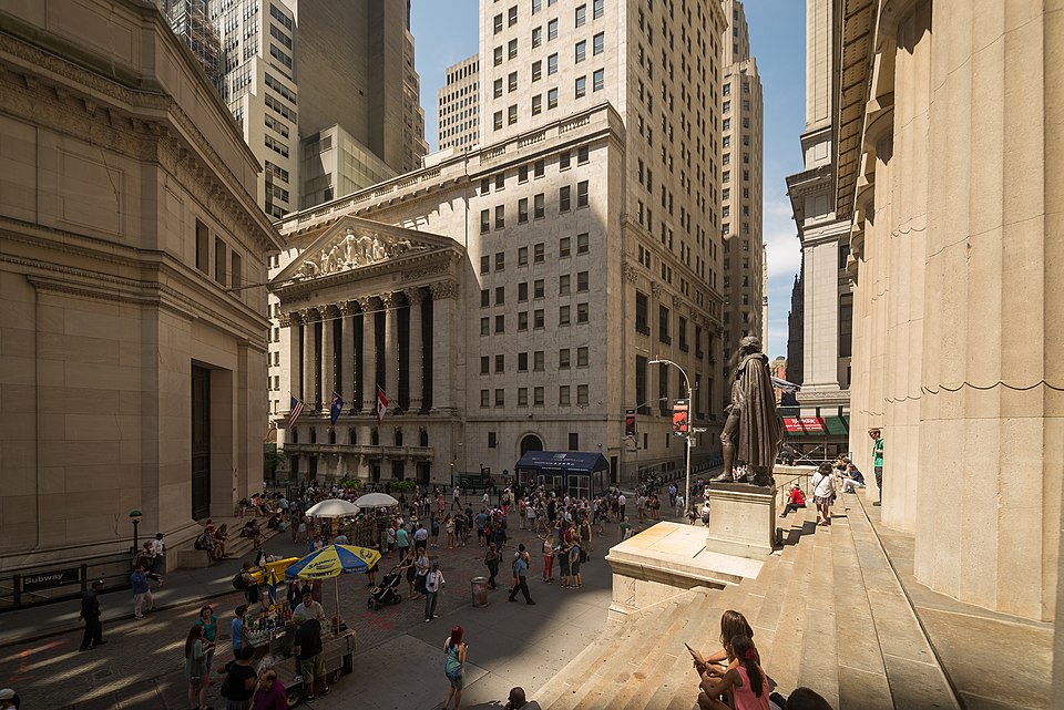 Exterior of the New York Stock Exchange building on Wall Street
