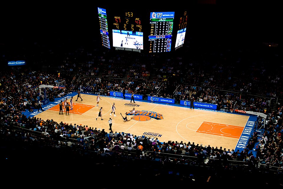 New York Knicks fans celebrating at Madison Square Garden