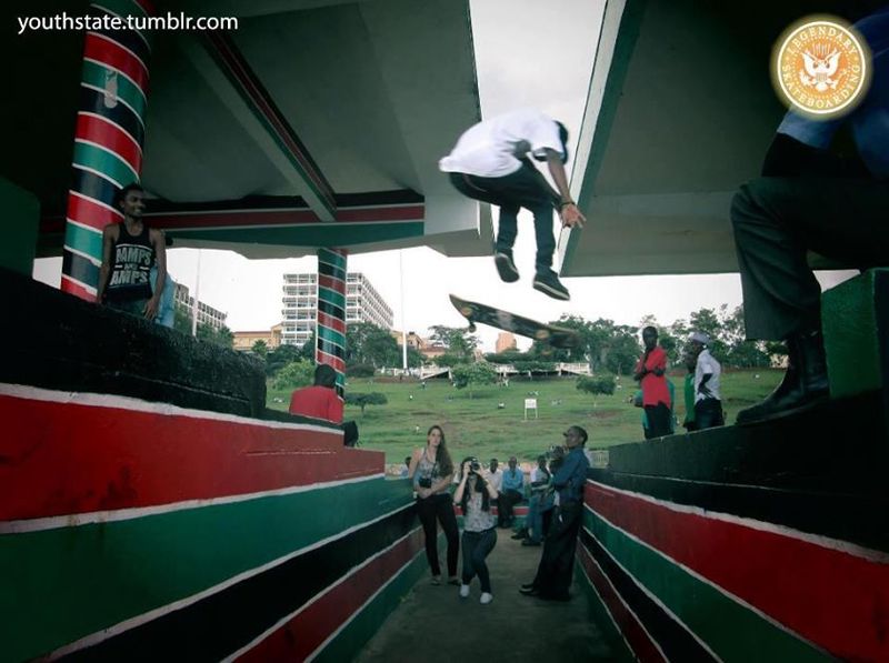 Skateboarder performing a trick at an urban skatepark