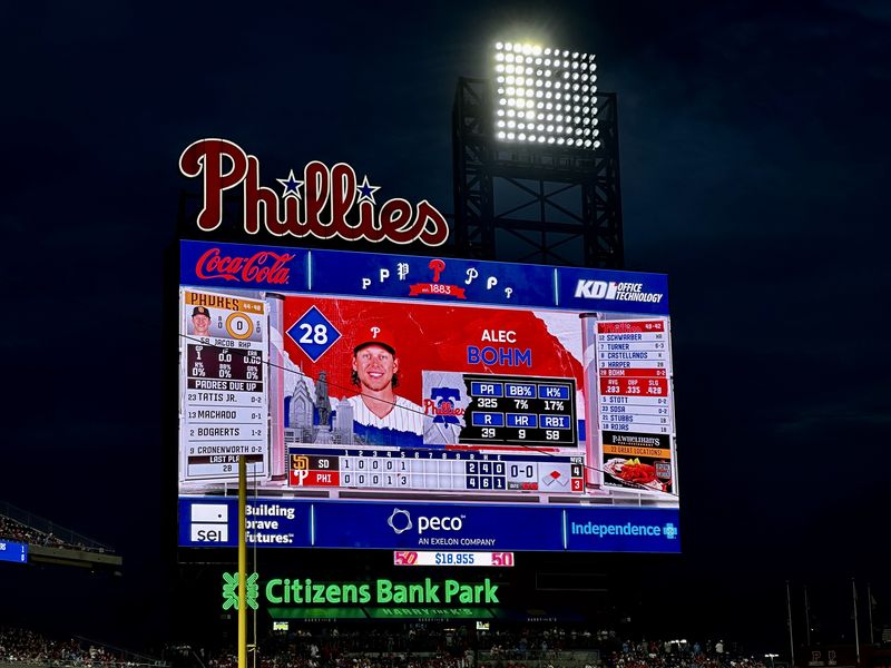 Scoreboard at Citizens Bank Park baseball stadium