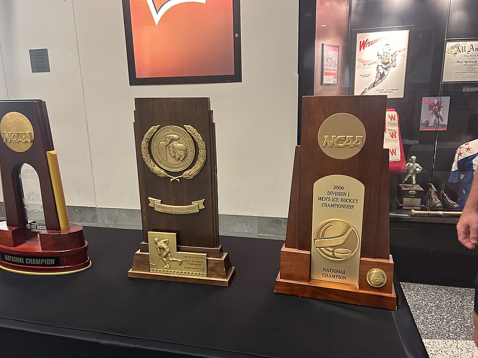 Championship trophies on display