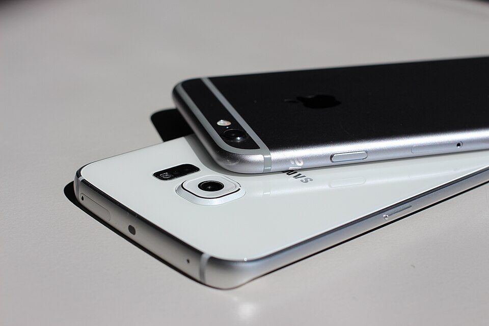 Close-up of Samsung Galaxy and iPhone design differences