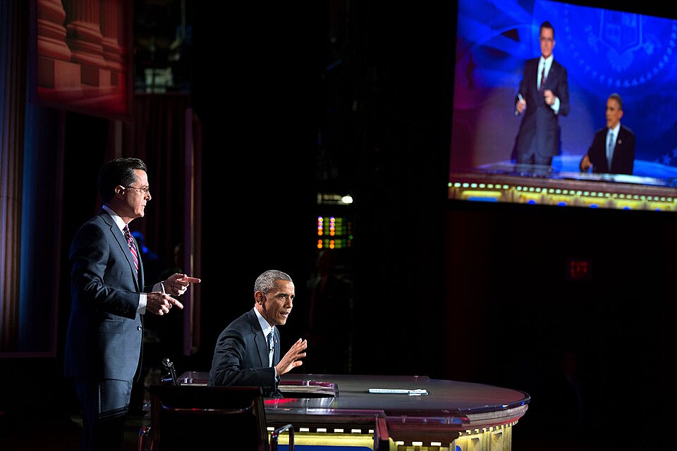 Stephen Colbert with President Obama at the White House