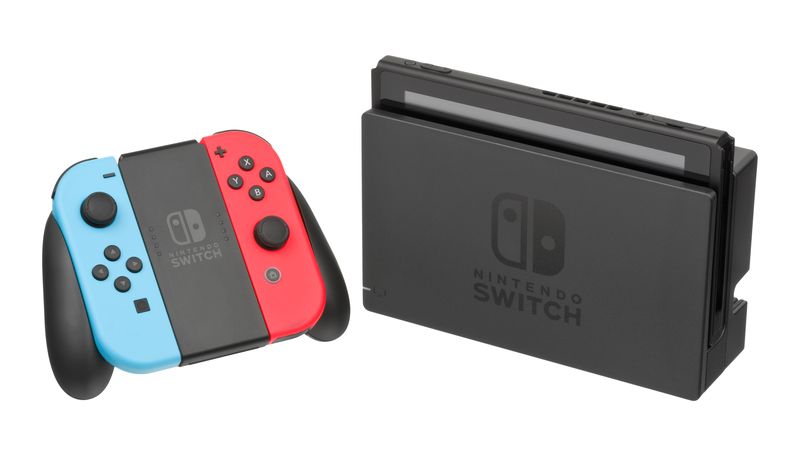 Nintendo Switch console docked in its charging station